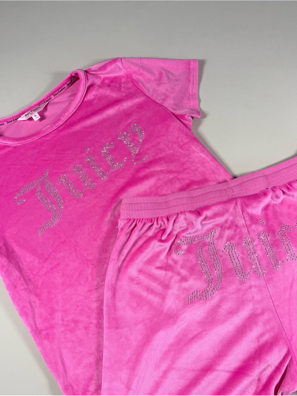 Pink Velour Pajamas PJs Loungewear Velour Juicy Rhinestone Logo XL